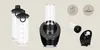 A collage of images showing a blender base, blender cups, and accessories. Podgląd zdjęcia produktu
