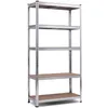 A tall, five-shelf metal storage rack with wooden shelves, shown against a white background. Podgląd zdjęcia produktu