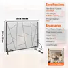 A fireplace screen with dimensions and specifications shown, and a small inset image of a family by a fireplace. Náhled obrázku produktu