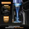 A cutaway diagram of a vacuum cleaner motor showing airflow, with marketing text and graphics. Produktbild-Vorschau