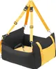 A black and yellow pet car seat with yellow straps and buckles is shown against a white background. Náhled obrázku produktu