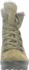 A close-up, front-facing view of a green boot with laces and fur trim. Produktbild-Vorschau