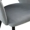 A close-up view of a gray upholstered chair seat and armrest. Produktbild-Vorschau