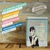 A vintage-style tin box featuring Audrey Hepburn from "Breakfast at Tiffany's" is displayed against a brick wall background. Text overlays highlight product features. Podgląd zdjęcia produktu