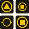 Four black squares with yellow symbols inside them. Produktbild-Vorschau