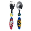 A pair of Paw Patrol themed children's cutlery, a fork and a spoon, displayed against a white background. Anteprima dell’immagine prodotto