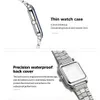 Close-up views of a watch, highlighting its thin case and waterproof back cover. Produktbild-Vorschau
