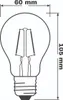 A line drawing of an LED filament light bulb with dimensions indicated. Produktbild-Vorschau