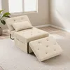 A cream-colored sofa bed and ottoman are shown in a room with a window and blinds. Náhled obrázku produktu