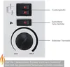 Close-up of the control panel of a white heater, showing switches, a dial, and labels. Produktbild-Vorschau