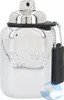 A silver perfume bottle with a black tag attached by a chain. Podgląd zdjęcia produktu