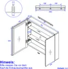 Technical drawing of a bathroom cabinet with dimensions and instructions. Voir les images du produit