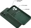A green iPhone 13 Mini case is shown from an angled perspective, with the back cover lifted to reveal the interior. Produktbild-Vorschau