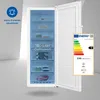 An open freezer with an energy efficiency label visible. Produktbild-Vorschau