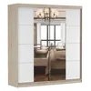 A wardrobe with mirrored doors and wood-effect frame. Voir les images du produit