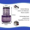 A diagram showing the dimensions of a vacuum cleaner filter and text describing its maintenance and quality. Produktbild-Vorschau