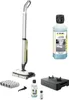 A collection of Kärcher floor cleaning products, including a cordless floor cleaner, cleaning fluid, and accessories, arranged on a white background. Produktbild-Vorschau