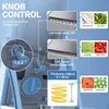 A diagram illustrating the features and functions of a vegetable slicer. Voir les images du produit