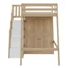 A loft bed with a wardrobe and stairs against a white background. Voir les images du produit