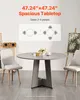 A round dining table with two chairs in a room setting, with text overlays highlighting the table's dimensions and seating capacity. Anteprima dell’immagine prodotto