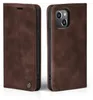A product shot of a brown leather flip case for an iPhone 14, shown from two angles. Produktbild-Vorschau