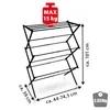 A diagram of a black drying rack with dimensions and weight limit indicated. Produktbild-Vorschau