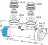 Diagram showing a plumbing valve with dimensions and connection sizes. Produktbild-Vorschau