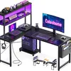 Gaming Schreibtisch L-Form 110x80 cm LED Steckdose Produktbild-Vorschau 1