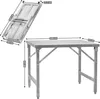 A folded and unfolded stainless steel table with dimensions indicated. Anteprima dell’immagine prodotto