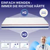 A mattress is shown with text and icons indicating its features and benefits, along with a doctor. Produktbild-Vorschau