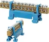 Two blue terminal blocks with brass connectors and screws, shown from different angles against a white background. Produktbild-Vorschau