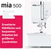 A digital sewing machine is shown with a marketing graphic on the left. Produktbild-Vorschau