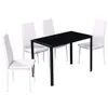 A dining set with a black table and four white chairs. Náhled obrázku produktu