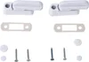Two white window locks with their accompanying hardware, including screws and mounting plates, are laid out on a white background. Produktbild-Vorschau