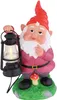 A garden gnome holding a lantern, standing on a grassy mound with a mushroom. Produktbild-Vorschau