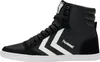 A single black high-top sneaker with white accents and branding.