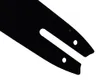 A close-up view of a black chainsaw bar with two holes and a slot. Anteprima dell’immagine prodotto