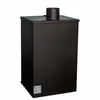 A black, rectangular wood-burning stove with a cylindrical chimney pipe on top, set against a white background. Anteprima dell’immagine prodotto