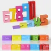 A collage of wooden number blocks, some arranged in ascending order and some in a staircase formation. Produktbild-Vorschau