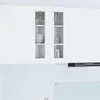 A white kitchen cabinet with glass doors, showing some dishes and glasses inside. Produktbild-Vorschau