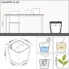 Diagrams showing the dimensions, water capacity, soil capacity, and maximum plant height for a Quadro LS 50 planter. Náhled obrázku produktu