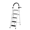 A white step ladder with black anti-slip treads and a black handle. Voir les images du produit