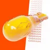 A close-up of a yellow automotive light bulb against a split background of orange and white with repeating text. Produktbild-Vorschau