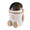 A white and tan astronaut-shaped trash can with a brown lid, shown from the front. Produktbild-Vorschau