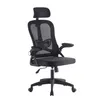 A black ergonomic office chair with a mesh back and headrest, shown from a three-quarter front view against a white background. Náhľad obrázku produktu
