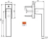 Technical drawing of a window handle with dimensions and a color swatch. Produktbild-Vorschau