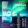 A marketing image for a phone screen protector, featuring a smartphone display with an aurora borealis background and text highlighting its features. Anteprima dell’immagine prodotto