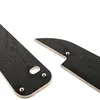 Two black textured footboards with hexagonal patterns are shown on a white background. One footboard is longer and has an oval cutout and two circular holes. The other is shorter and has a curved edge with a circular hole. Produktbild-Vorschau