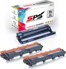 A product shot of toner cartridges and a drum unit with their packaging in the background. Produktbild-Vorschau