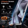 A close-up marketing image of a screen protector with various feature callouts. Produktbild-Vorschau